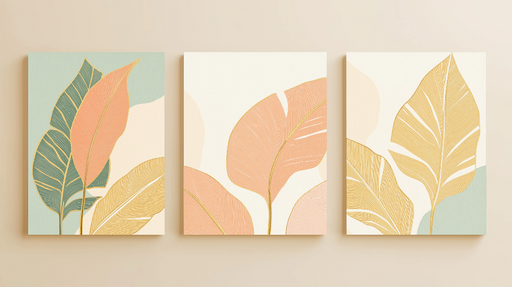 Papier peint feuillage moderne Motifs de feuilles stylisées en couleurs douces