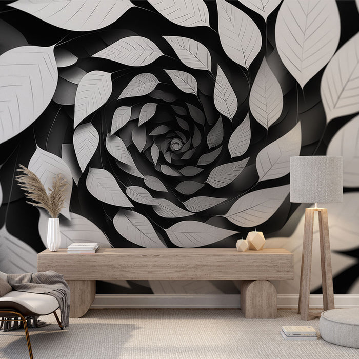 Papier peint moderne avec feuillage en relief blanc pour salon élégant