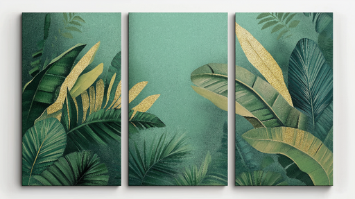 Papier peint feuillage moderne Un luxuriant mélange de feuilles vertes et dorées