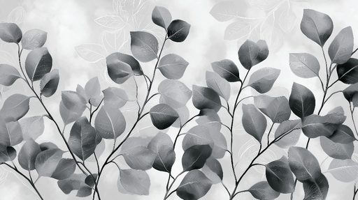 Papier peint feuillage monochrome Motifs de feuilles grises superposées sur un fond délicat