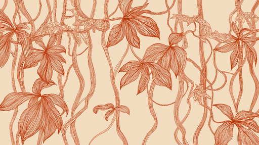 Papier peint feuillage Motif d'illustration botanique en rouge sur fond beige