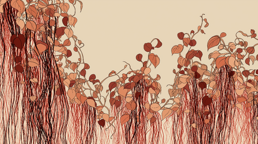 Papier peint feuillage Motif de feuilles dans des tons chauds et racines élégantes