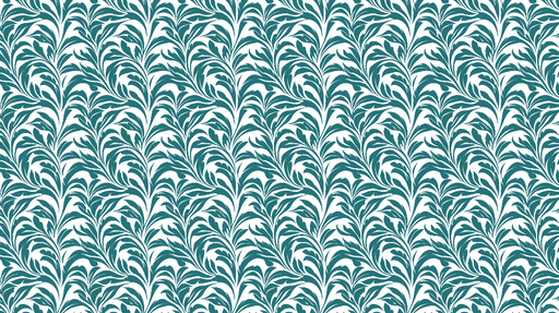 Papier peint feuillage Motif de feuilles stylisées en turquoise sur fond blanc