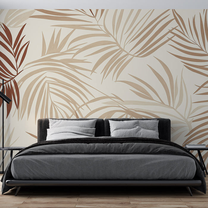 Papier peint feuillage | Motif élégant de feuillages beiges et bruns