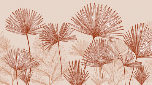 Papier peint feuillage Motif élégant de feuilles de palmier en line art sur fond beige