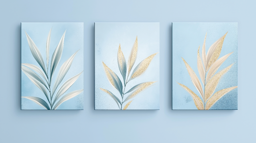 Papier peint feuillage Motifs de feuilles élégantes en bleu et doré