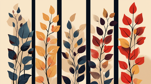 Papier peint feuillage Motifs de feuilles stylisées aux couleurs d'automne
