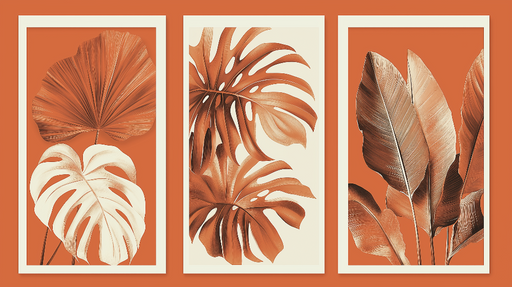 Papier peint feuillage Motifs de feuilles stylisées sur fond orange