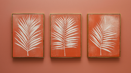 Papier peint feuillage Motifs de palmiers blancs sur fond corail