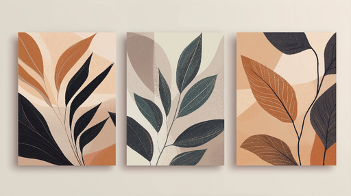 Papier peint feuillage Motifs stylisés de feuilles chaudes sur fond doux