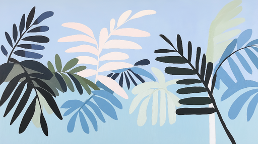 Papier peint feuillage multicolore Fond bleu ciel