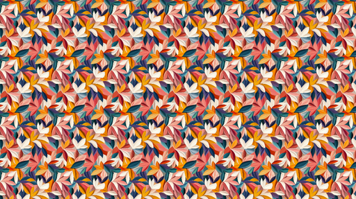 Papier peint feuillage multicolore Motif de feuilles stylisées en couleurs chaudes et froides