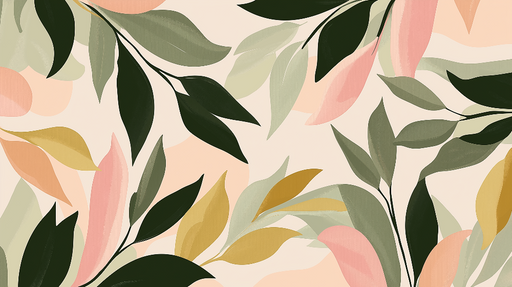 Papier peint feuillage multicolore Vert jaune et rose