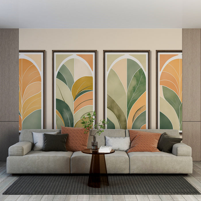 Papier peint feuillage mural imitation | Collection de motifs de feuilles aux couleurs douces