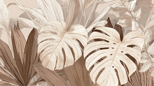 Papier peint feuillage naturel Motifs de feuilles en tons neutres