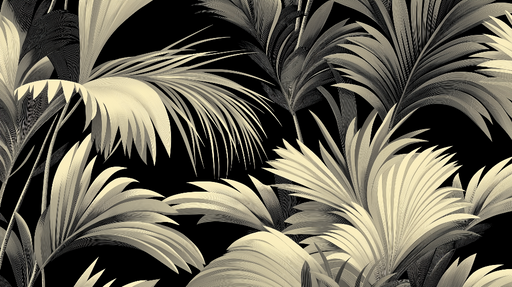 Papier peint feuillage noir et beige Végétation tropicale