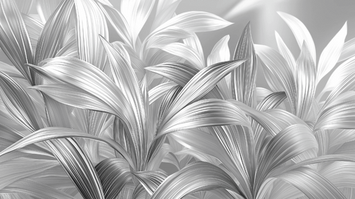 Papier peint feuillage noir et blanc Feuilles argentées