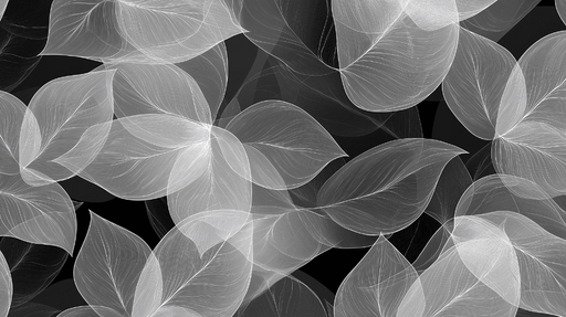 Papier peint feuillage noir et blanc Feuilles blanches en semi transparence
