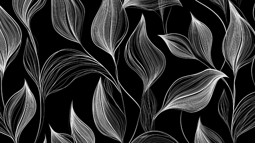 Papier peint feuillage noir et blanc Feuilles blanches et fond noir