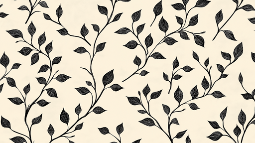 Papier peint feuillage noir et blanc Feuilles élégantes sur fond crème