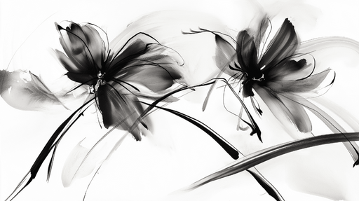 Papier peint feuillage noir et blanc Fleurs dessinées à l'encre