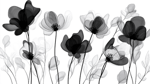 Papier peint feuillage noir et blanc Fleurs et contraste