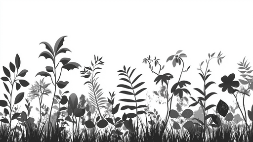 Papier peint feuillage noir et blanc Herbes et plantations sauvages