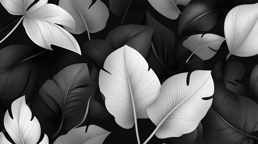 Papier peint feuillage noir et blanc Lumière et ombre