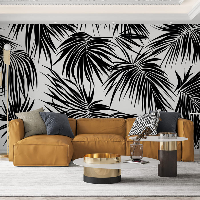 Papier peint feuillage noir et blanc | Motif tropical audacieux