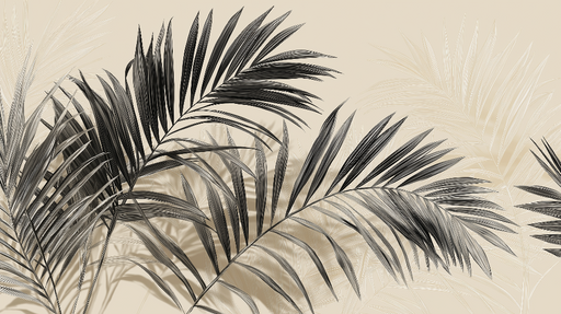 Papier peint feuillage noir et blanc Motifs de feuilles délicates sur fond beige