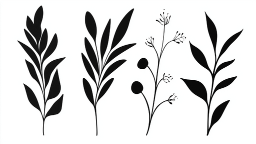 Papier peint feuillage noir et blanc Petites plantes sauvages