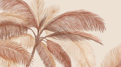 Papier peint feuillage Palmiers délicats aux teintes cuivrées sur fond clair