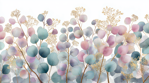 Papier peint feuillage pastel Feuilles délicates aux teintes douces et dorées