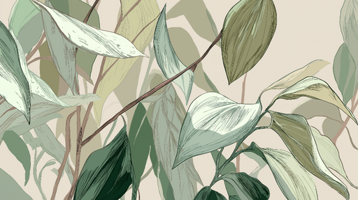 Papier peint feuillage pastel Feuilles délicates aux teintes douces et élégantes