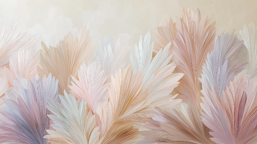 Papier peint feuillage pastel Feuilles en dégradé de couleurs douces et délicates