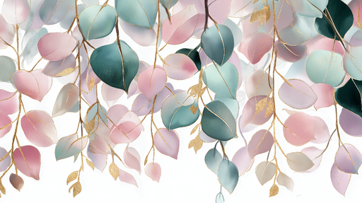 Papier peint feuillage pastel Feuilles translucides aux teintes douces et dorées