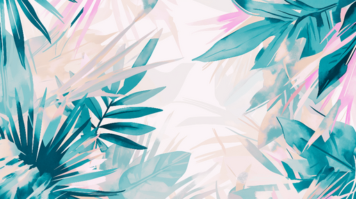 Papier peint feuillage pastel rose et bleu