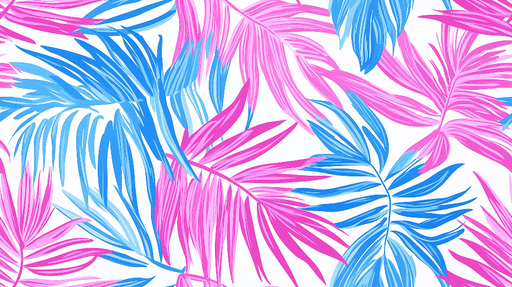 Papier peint feuillage rose et bleu Feuilles tropicales vibrantes et dynamiques