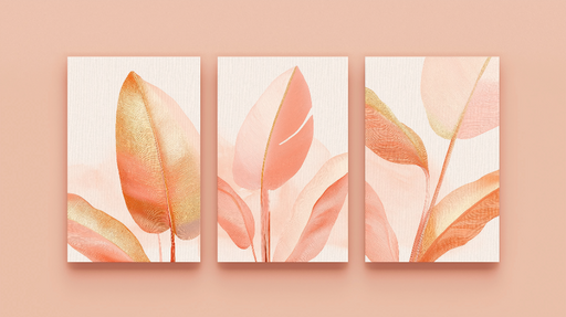 Papier peint feuillage rose Feuilles délicates aux nuances peach et dorées