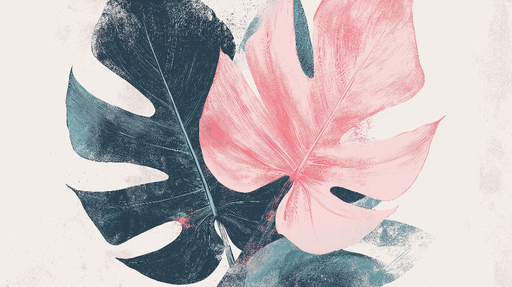 Papier peint feuillage rose Grandes feuilles tropicales