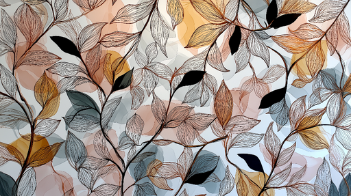 Papier peint feuillage stylisé Feuilles délicates sur fond pastel