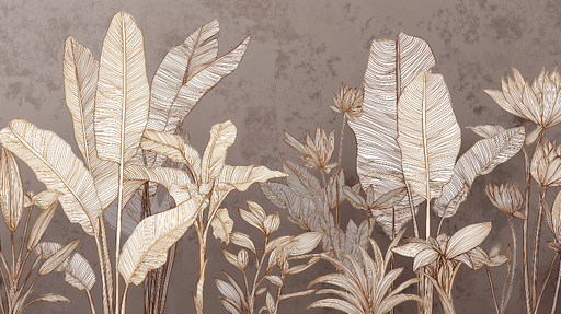 Papier peint feuillage stylisé Feuilles élégantes sur fond beige