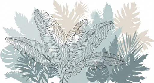 Papier peint feuillage stylisé Feuilles tropicales en arrière-plan doux