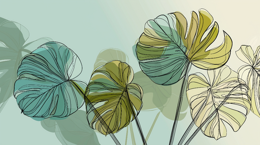 Papier peint feuillage subtile Motifs de feuilles en aquarelle transparente