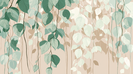 Papier peint feuillage suspendu Feuilles délicates de teintes vertes et beige