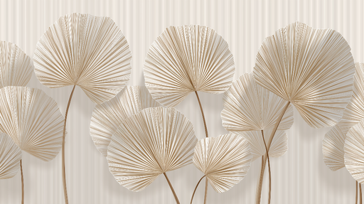 Papier peint feuillage texturé Feuilles élégantes dorées sur fond clair