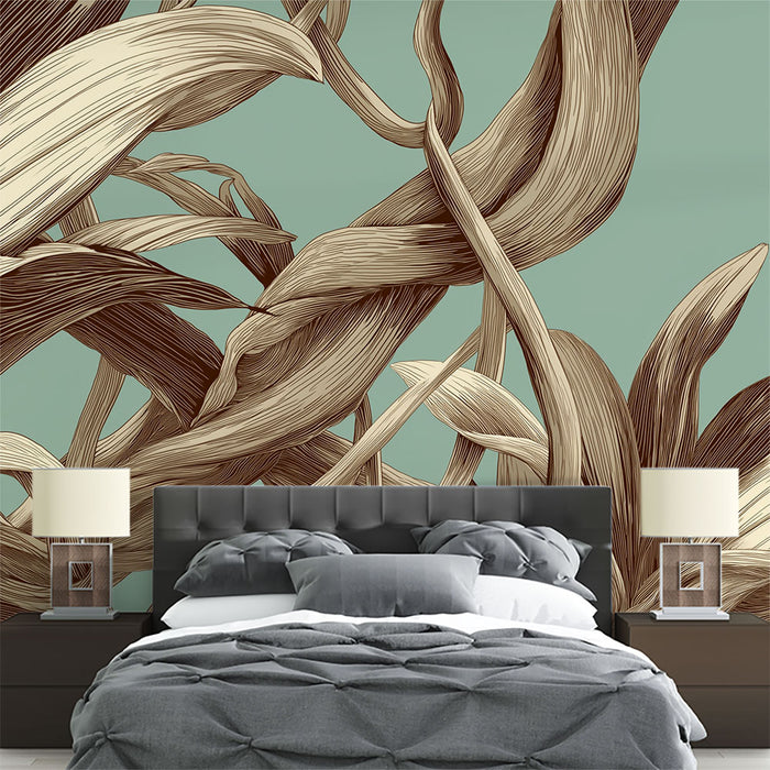 Papier peint feuillage texturé | Motif de feuilles détaillées sur fond pastel