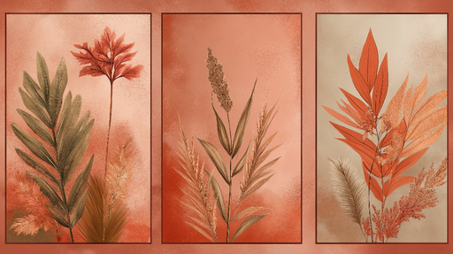 Papier peint feuillage Trio de feuilles colorées dans des tons terreux