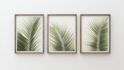 Papier peint feuillage Trois impressions de feuilles de palmier délicates