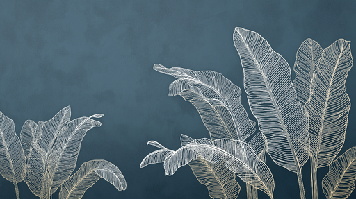 Papier peint feuillage tropical Feuilles blanches délicates sur fond bleu profond